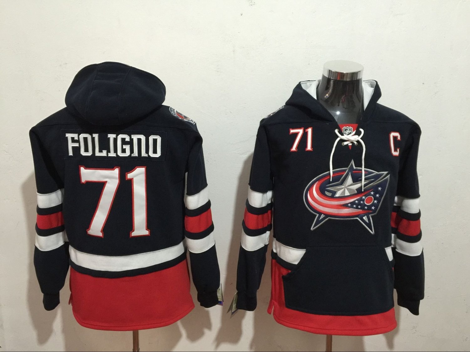 Mens Columbus Blue Jackets 71 Nick Foligno Navy Authentic Ice Hockey