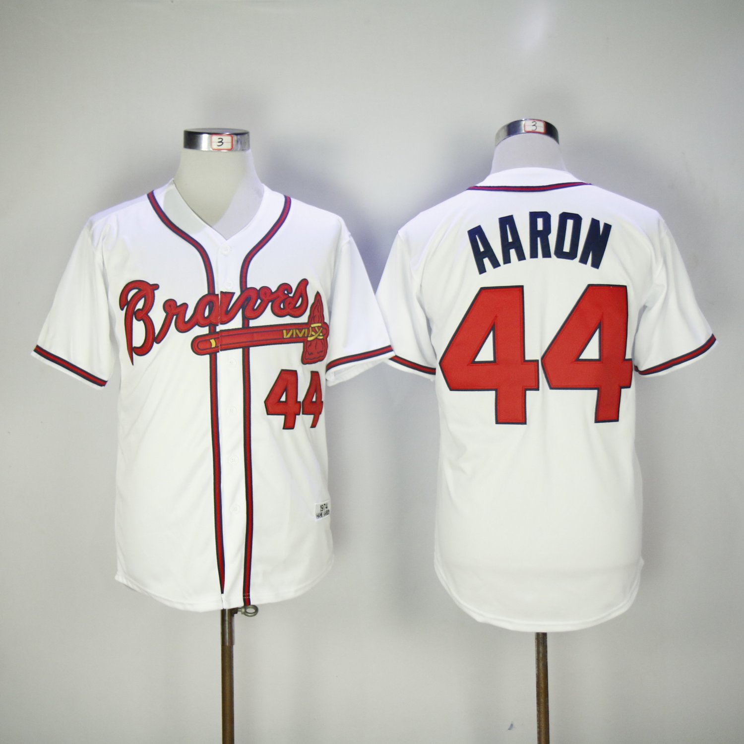 Mens Mitchell Ness Atlanta Braves #44 Hank Aaron White Throwback Jersey