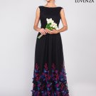 Black Tulle Formal Evening Dress with Blue and Red Butterfly Appliqué