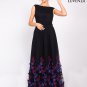 Black Tulle Formal Evening Dress with Blue and Red Butterfly Appliqué