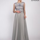 Grey Floor Length Floral Embroidery Bodice Evening Gown with Rhinestone Embellishment
