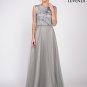 Grey Floor Length Floral Embroidery Bodice Evening Gown with Rhinestone Embellishment