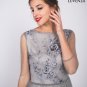 Grey Floor Length Floral Embroidery Bodice Evening Gown with Rhinestone Embellishment