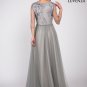 Grey Floor Length Floral Embroidery Bodice Evening Gown with Rhinestone Embellishment