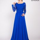 Royal Blue Floor Length Lace Evening Gown with Rhinestone Embellishment
