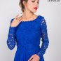 Royal Blue Floor Length Lace Evening Gown with Rhinestone Embellishment