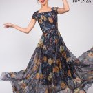 Black Floral Chiffon Maxi Dress with Muti-Color Floral Print