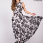 Black and White Floral Print Maxi Dancing Dress with Boat Neckline
