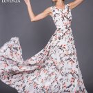 Long White Chiffon Maxi V Neck Sundress with Pink and Grey Butterfly Print