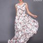 Long White Chiffon Maxi V Neck Sundress with Pink and Grey Butterfly Print