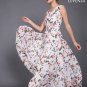 Long White Chiffon Maxi V Neck Sundress with Pink and Grey Butterfly Print