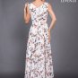 Long White Chiffon Maxi V Neck Sundress with Pink and Grey Butterfly Print