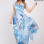 Sleeveless Blue Flower Print Mulberry Silk Chiffon Evening Dress