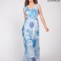 Sleeveless Blue Flower Print Mulberry Silk Chiffon Evening Dress