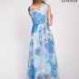 Sleeveless Blue Flower Print Mulberry Silk Chiffon Evening Dress
