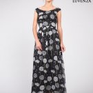 Black Silk Chiffon Dandelion Print Maxi Dress with Empire Waist