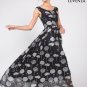 Black Silk Chiffon Dandelion Print Maxi Dress with Empire Waist
