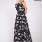 Black Silk Chiffon Dandelion Print Maxi Dress with Empire Waist