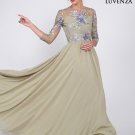 Light Green Floral Embroidered Tulle Chiffon Evening Dress with Peplum Waist