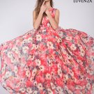 Red Floral V Neck Chiffon Maxi Dress Dance Dress with Long Flowing Skirt