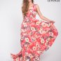 Red Floral V Neck Chiffon Maxi Dress Dance Dress with Long Flowing Skirt
