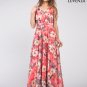 Red Floral V Neck Chiffon Maxi Dress Dance Dress with Long Flowing Skirt