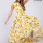 Sleeveless White and Yellow Lemon Print Chiffon Maxi Length Cocktail Dress