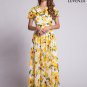 Sleeveless White and Yellow Lemon Print Chiffon Maxi Length Cocktail Dress