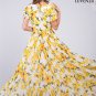 Sleeveless White and Yellow Lemon Print Chiffon Maxi Length Cocktail Dress