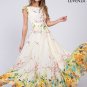 Artsy Yellow Chiffon Floral Prom Dress with Rainbow Floral Print and Extra Wide Skirt Hem