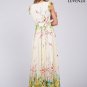 Artsy Yellow Chiffon Floral Prom Dress with Rainbow Floral Print and Extra Wide Skirt Hem