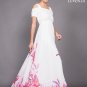 White Chiffon Open Shoulder Maxi Dress with Pink Lily Flower Print