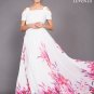 White Chiffon Open Shoulder Maxi Dress with Pink Lily Flower Print
