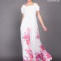 White Chiffon Open Shoulder Maxi Dress with Pink Lily Flower Print