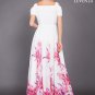 White Chiffon Open Shoulder Maxi Dress with Pink Lily Flower Print