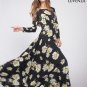 Long Sleeve Black Daisy Print Maxi Dress with Long Flowing Skirt