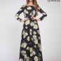 Long Sleeve Black Daisy Print Maxi Dress with Long Flowing Skirt
