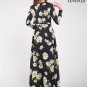Long Sleeve Black Daisy Print Maxi Dress with Long Flowing Skirt
