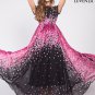 Short Sleeve Black Chiffon Eveneing Maxi Dress with Pink Flower Print