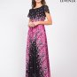 Short Sleeve Black Chiffon Eveneing Maxi Dress with Pink Flower Print