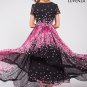 Short Sleeve Black Chiffon Eveneing Maxi Dress with Pink Flower Print