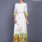 Yellow Chiffon Floral Maxi Length Party Dress with Boat Neckline and Trumpet Sleeve