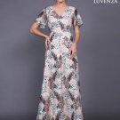 Nude Pink Floral Embroidered Organza Lace Floor Length Evening Dress