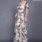 Nude Pink Floral Embroidered Organza Lace Floor Length Evening Dress