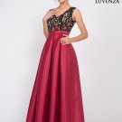 Black Embroidered Tulle Lace Bodice Prom Dress with Long Shiny Red Satin Skirt  Regular price
