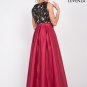 Black Embroidered Tulle Lace Bodice Prom Dress with Long Shiny Red Satin Skirt Regular price