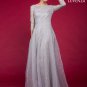 Long Gray Star Embroidered Lace Vintage Style Evening Gown with Long Sleeves