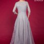Long Gray Star Embroidered Lace Vintage Style Evening Gown with Long Sleeves