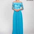 Floor Length Sky Blue Off the Shoulder Evening Gown with Hand-Sewn Sequin Embellishment