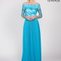 Floor Length Sky Blue Off the Shoulder Evening Gown with Hand-Sewn Sequin Embellishment